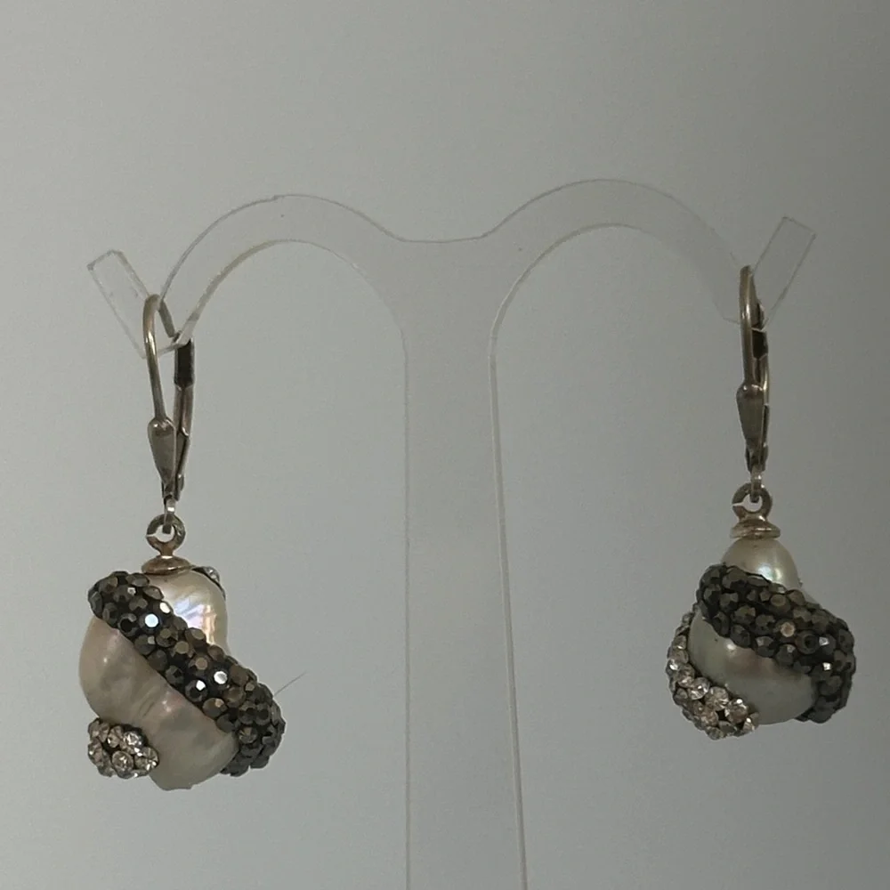 925 sterling silver real Pearl and Crystal Drop Earrings
